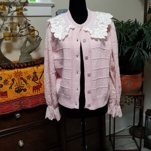 🆕️ Korean Sweet Sailor Collar Pink/White Cardigan. Size: Small.
